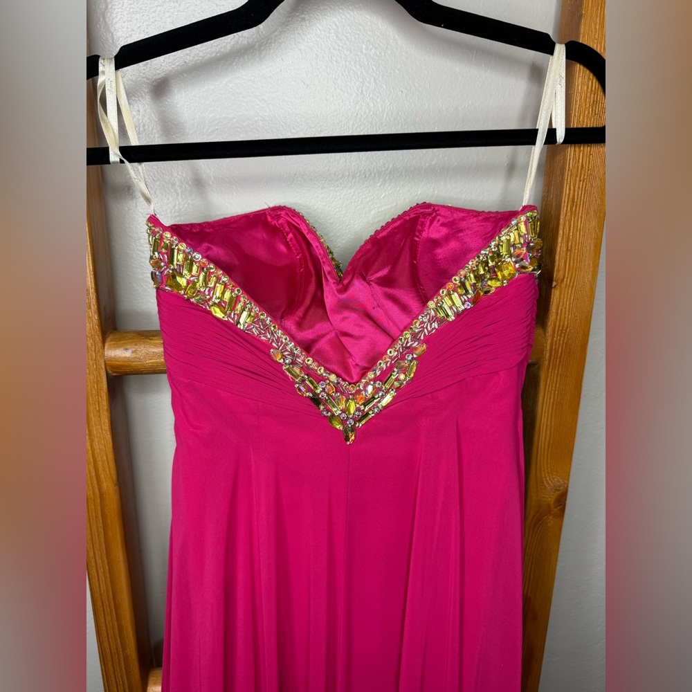 Beaded Pink Prom Dress with Orange Gold Sequins and Rhinestones - Picture 5 of 8